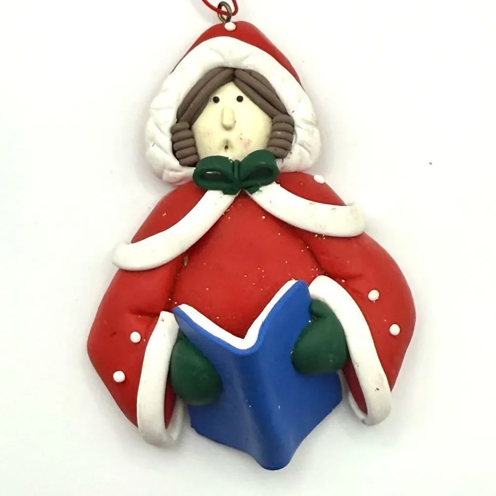 CUTE! Molded Clay 3D Christmas Ornament Caroler Singing